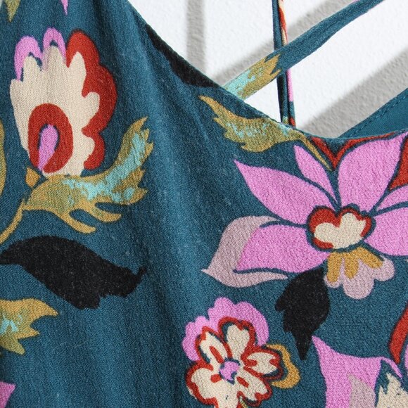 Free People Coco One Piece Jumpsuit Wide Leg Cross Open Back Floral Green Size 6 - Picture 14 of 16